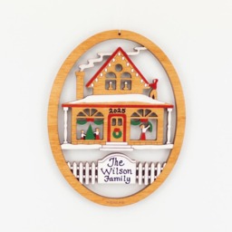 Personalized Family Decorating House For Christmas Ornament-Wood, Laser Cut, Hand Painted - thumbnail 1