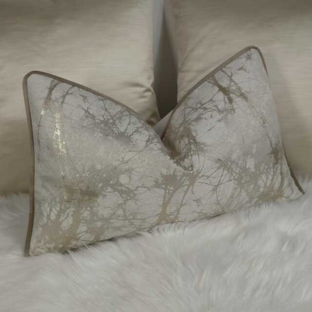 Luxury Piped Cushion Cover Lava Cream & Gold Marble Design For New Home Designer Handmade Pillow/Lumbar - Only Cover - image 1