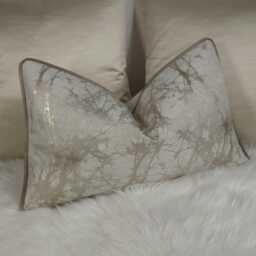 Luxury Piped Cushion Cover Lava Cream & Gold Marble Design For New Home Designer Handmade Pillow/Lumbar - Only Cover - thumbnail 1