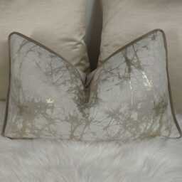 Luxury Piped Cushion Cover Lava Cream & Gold Marble Design For New Home Designer Handmade Pillow/Lumbar - Only Cover - thumbnail 2