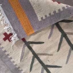 Handmade Scandinavian Kilim Runner Rug - Geometric Wool Flatweave, Blue, Beige & Green Floral Decor - thumbnail 3