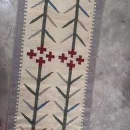 Handmade Scandinavian Kilim Runner Rug - Geometric Wool Flatweave, Blue, Beige & Green Floral Decor - thumbnail 2