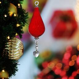 Blown Glass Christmas Ornament - Red Teardrop Xmas Tree Decoration - thumbnail 1