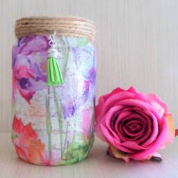 Floral Lantern Jar Decoupage Recycled Glass Night Light - thumbnail 2