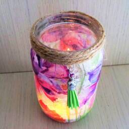Floral Lantern Jar Decoupage Recycled Glass Night Light - thumbnail 4