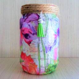 Floral Lantern Jar Decoupage Recycled Glass Night Light - thumbnail 3