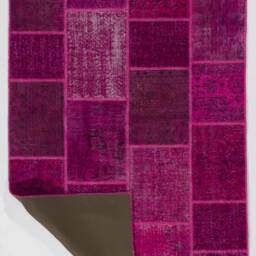 Pink Turkish Patchwork Rug Hand-Knotted Wool, Cotton Accent - thumbnail 2