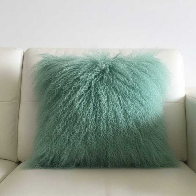 Seafoam Green Mongolian Sheepskin Fur Cushion Made To Order Custom Sizes Double/Single Sided - image 1