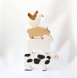 Wooden Stacking Animals Toy Set, Waldorf Wooden Animals, Balance Toy, Balancing Farm Christmas Gift For Kids - thumbnail 1