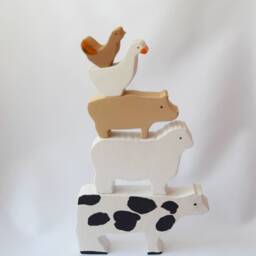 Wooden Stacking Animals Toy Set, Waldorf Wooden Animals, Balance Toy, Balancing Farm Christmas Gift For Kids - thumbnail 3