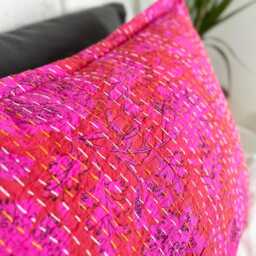 Hot Pink Floral Kantha Pillowcase Hand-stitched Block Print Cotton Pillow Sham - thumbnail 4
