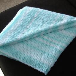 "New Handmade Crocheted ""star"" Baby Blanket/Afghan in Turquoise Shimmer - 62" - thumbnail 3