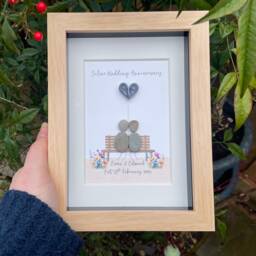 Personalised Silver Wedding Anniversary Gift, 25Th Pebble Picture, 25 Years Married, Art, Stone Picture - thumbnail 3