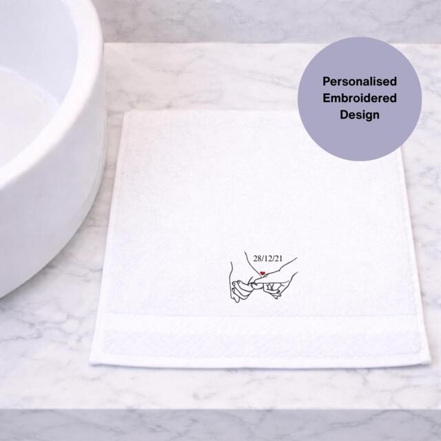 Valentines Embroidered Face Cloth, Personalized Name & Date, Minimalist Line Art, Couples Gift Ideas - image 1