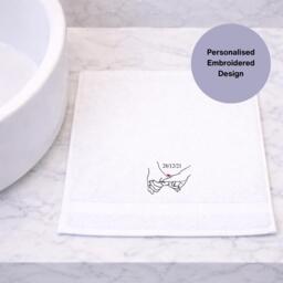 Valentines Embroidered Face Cloth, Personalized Name & Date, Minimalist Line Art, Couples Gift Ideas