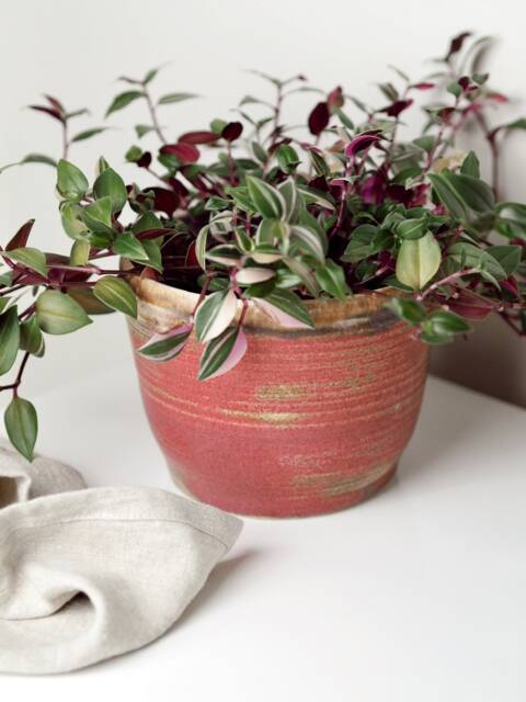 Dark Pink Ceramic Planter, Handmade Glazed Pot, Speckled Plant Large Rose Vessel, Unique British Gift, Handcrafted Pots - image 1