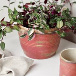 Dark Pink Ceramic Planter, Handmade Glazed Pot, Speckled Plant Large Rose Vessel, Unique British Gift, Handcrafted Pots - thumbnail 3