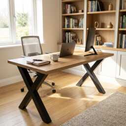 Thick Solid Oak Office Desk Handmade Modern Wood Table