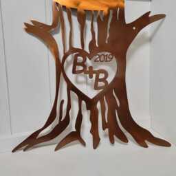 Personalized Metal Carved Tree Trunk in Heart Couples Initials, Name Date Wall Art, Copper 7Th 22nd Wedding Anniversary Husband Wife Gift - thumbnail 3