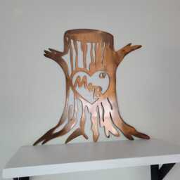 Personalized Metal Carved Tree Trunk in Heart Couples Initials, Name Date Wall Art, Copper 7Th 22nd Wedding Anniversary Husband Wife Gift - thumbnail 4