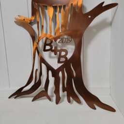 Personalized Metal Carved Tree Trunk in Heart Couples Initials, Name Date Wall Art, Copper 7Th 22nd Wedding Anniversary Husband Wife Gift - thumbnail 2