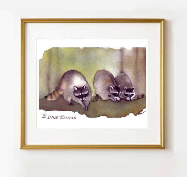 Raccoon Watercolor Painting Print - image 1