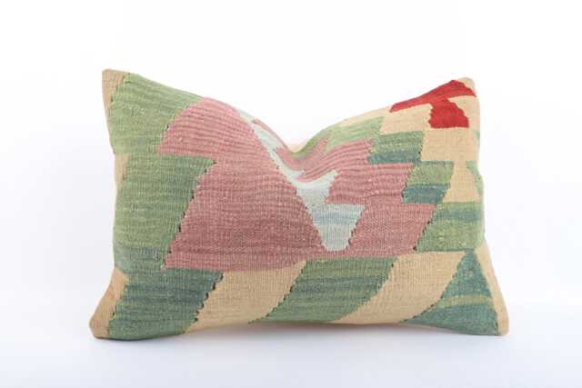Handwoven Kilim Pillow Cover Organic Wool Lumbar Cushion - 16x24 - image 1