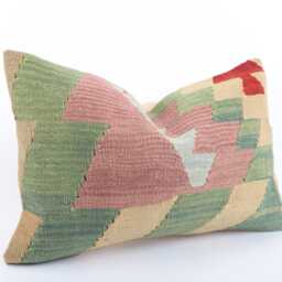 Handwoven Kilim Pillow Cover Organic Wool Lumbar Cushion - 16x24 - thumbnail 3