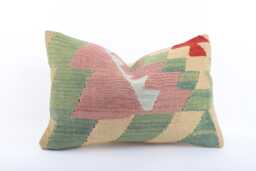 Handwoven Kilim Pillow Cover Organic Wool Lumbar Cushion - 16x24 - thumbnail 1