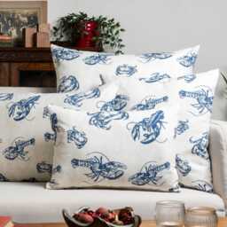 Crab & Lobster Nautical Cushion Cover. Marine Blue White Sea Creature Design For Beach Huts. 17x17 - thumbnail 3