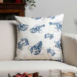 Crab & Lobster Nautical Cushion Cover. Marine Blue White Sea Creature Design For Beach Huts. 17x17 - thumbnail 1