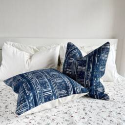 "Handmade Hmong Block Print Pillow Cover Indigo Cotton Cushion - 20"" X 20" - thumbnail 3