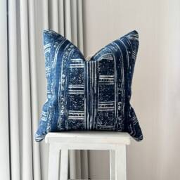 "Handmade Hmong Block Print Pillow Cover Indigo Cotton Cushion - 20"" X 20" - thumbnail 1