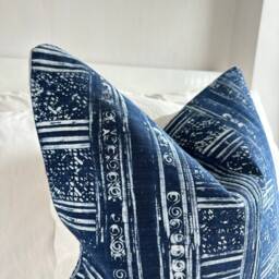 "Handmade Hmong Block Print Pillow Cover Indigo Cotton Cushion - 20"" X 20" - thumbnail 2