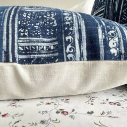 "Handmade Hmong Block Print Pillow Cover Indigo Cotton Cushion - 20"" X 20" - thumbnail 4