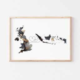 Britain & Indonesia Map Black & Gold Travel Wall Art Print - United Kingdom UK - thumbnail 3