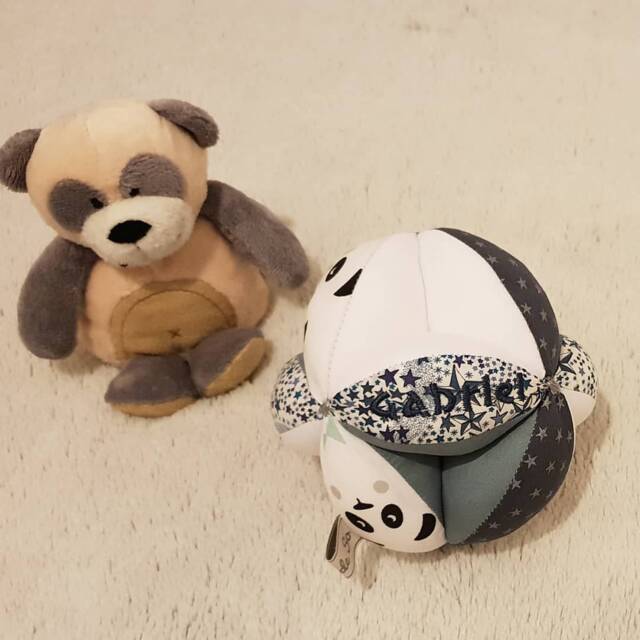 Montessori-style Grasping Ball With Bells in Liberty Adelajda & Panda Motif - Personalizable Your Little One's First Name - image 1