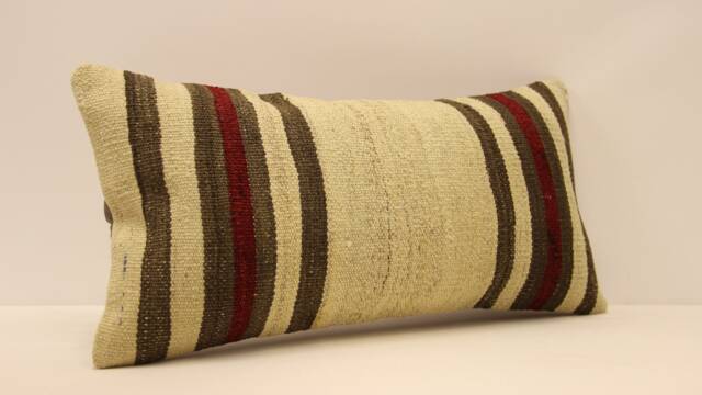 Vintage Turkish Kilim Lumbar Pillow - Handwoven Wool Accent Cushion - 10x20 In - image 1