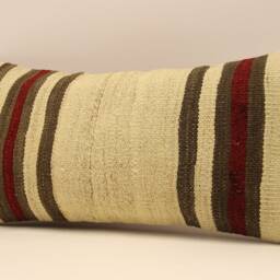 Vintage Turkish Kilim Lumbar Pillow - Handwoven Wool Accent Cushion - 10x20 In - thumbnail 3
