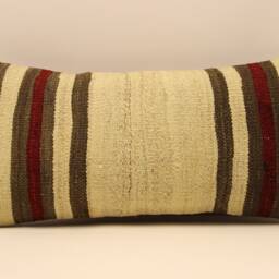 Vintage Turkish Kilim Lumbar Pillow - Handwoven Wool Accent Cushion - 10x20 In - thumbnail 2