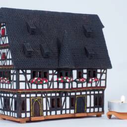 Midene Ceramic House Tea Light Candle Holder Home Decor Miniature Replica Of The Historic Town Hall in Schotten Germany Tiny House - thumbnail 3