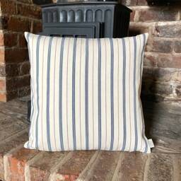 758. Handmade Ticking Blue Red Stripes 100% Cotton Cushion Cover Various Sizes - thumbnail 1