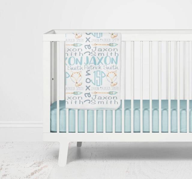 Personalized Baby Blanket Boy/Custom Fox Name Monogrammed Shower Gift Receiving Blanket Swaddle - image 1