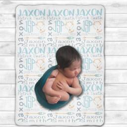 Personalized Baby Blanket Boy/Custom Fox Name Monogrammed Shower Gift Receiving Blanket Swaddle - thumbnail 3