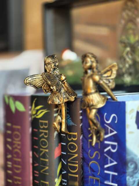 Fairy Book Ornaments, Gold Rustic Fantasy Bookends, Set Of 2 - image 1
