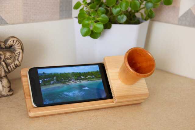 Wooden Phone Holder & Amplifier in One Personalized Laser Engraved Gift - image 1