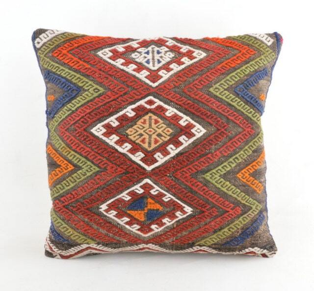 "Kilim Pillow, Wool Kilim Cousin From Anatolia, 40x40 cm, 16""x16" - image 1
