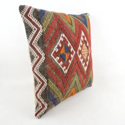 "Kilim Pillow, Wool Kilim Cousin From Anatolia, 40x40 cm, 16""x16" - thumbnail 2