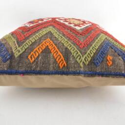 "Kilim Pillow, Wool Kilim Cousin From Anatolia, 40x40 cm, 16""x16" - thumbnail 3