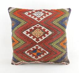 "Kilim Pillow, Wool Kilim Cousin From Anatolia, 40x40 cm, 16""x16" - thumbnail 1